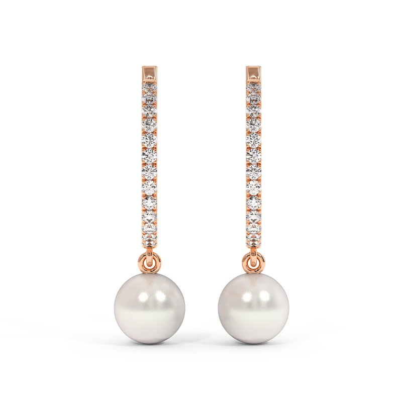 Round Diamond and Pearl Drop Earrings