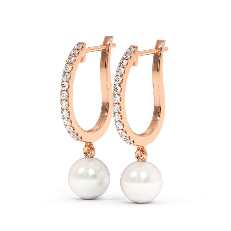 Round Diamond and Pearl Drop Earrings