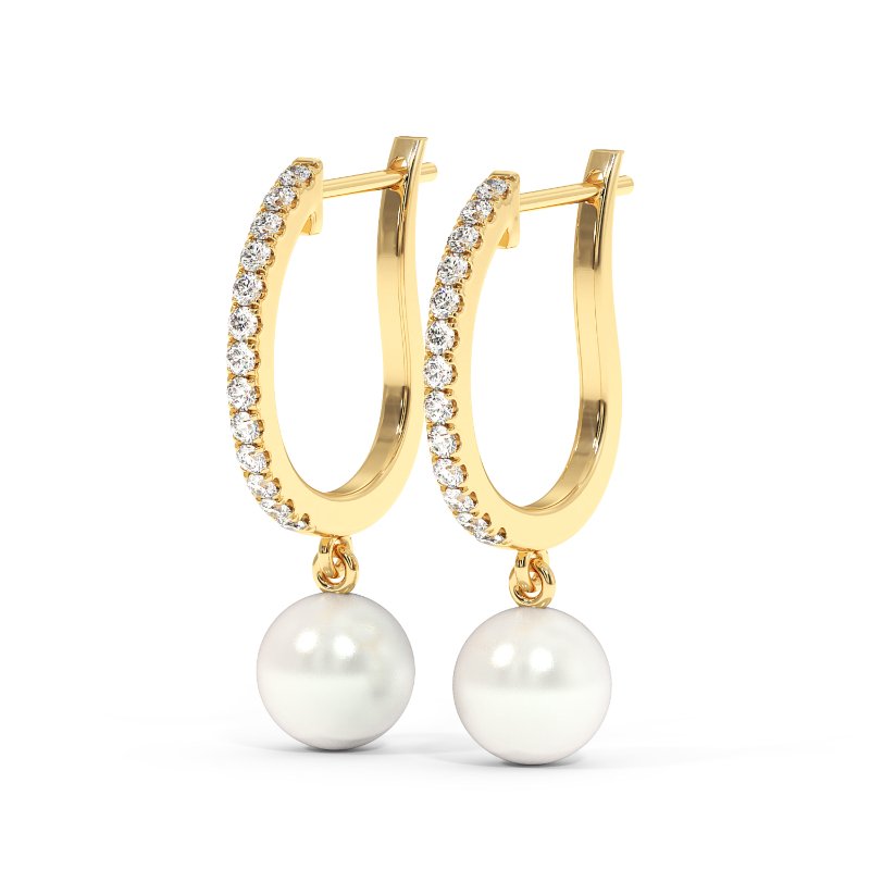 Round Diamond and Pearl Drop Earrings