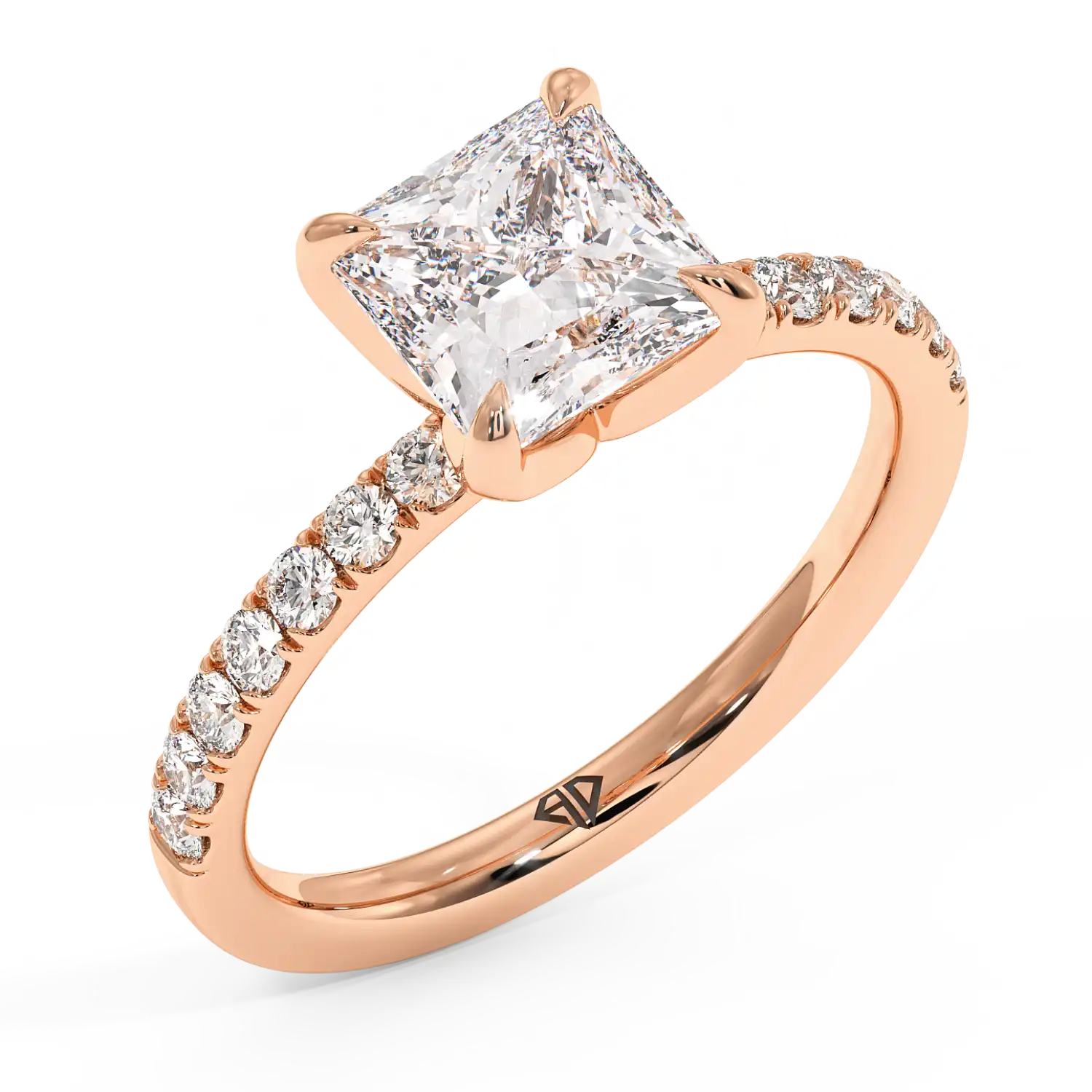 18K Rose Gold Stella Diamond Shoulder Engagement Ring