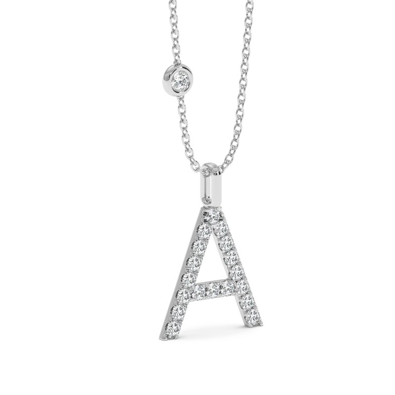 18K White Gold Initial Pendant