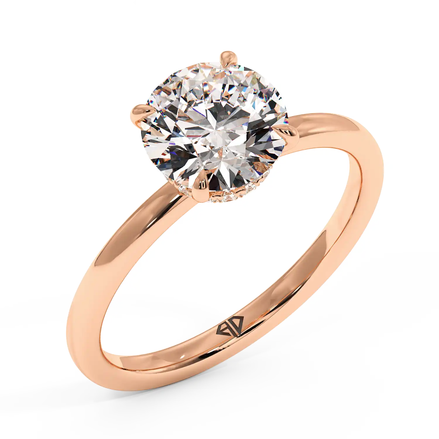 18K Rose Gold Angie Plain Shank Hidden Halo Engagement Ring