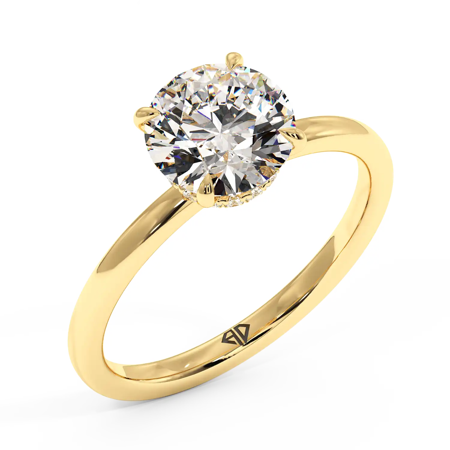 18K Yellow Gold Angie Plain Shank Hidden Halo Engagement Ring