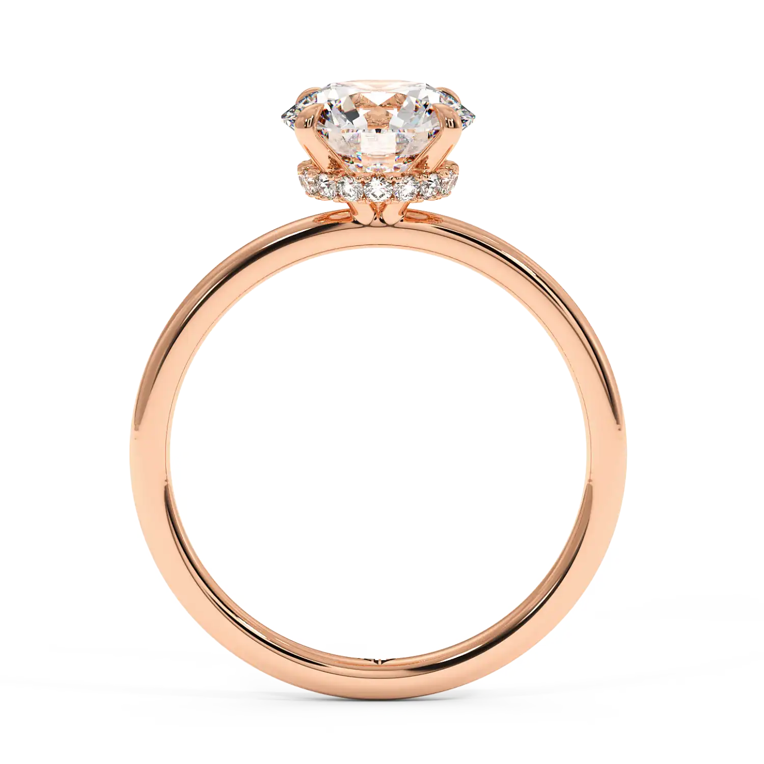 18K Rose Gold Angie Plain Shank Hidden Halo Engagement Ring