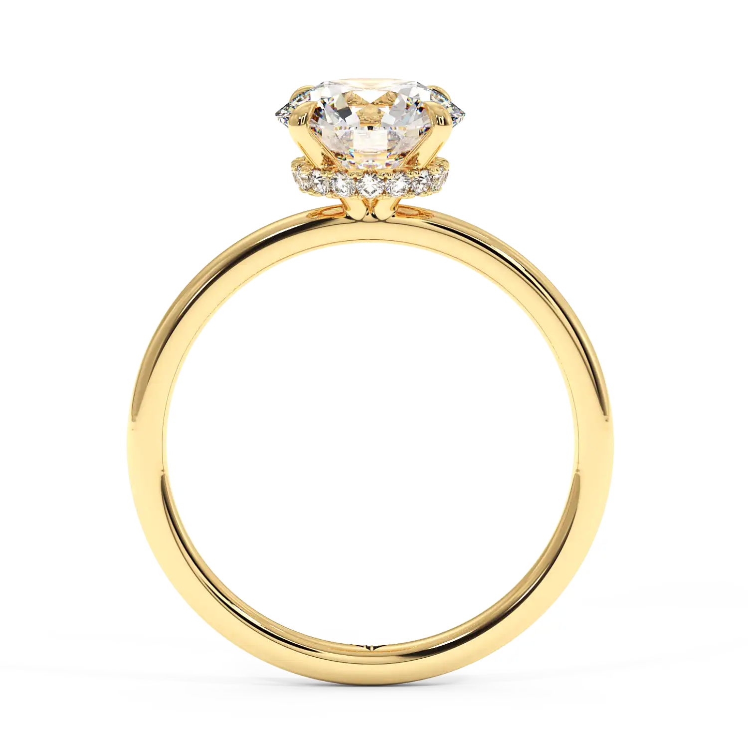 18K Yellow Gold Angie Plain Shank Hidden Halo Engagement Ring