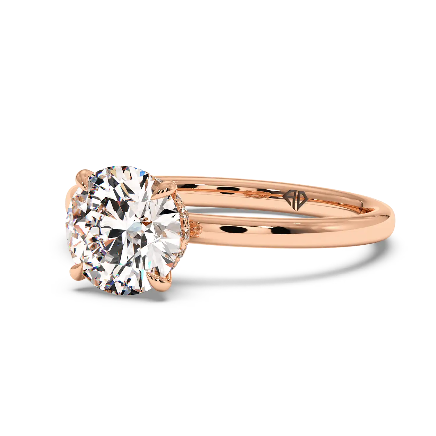 18K Rose Gold Angie Plain Shank Hidden Halo Engagement Ring