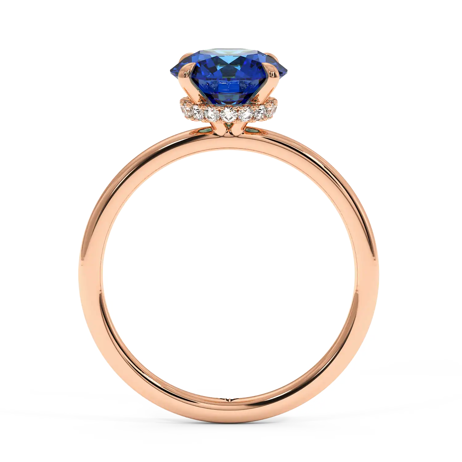 18K Rose Gold Angie Plain Shank Hidden Halo Engagement Ring