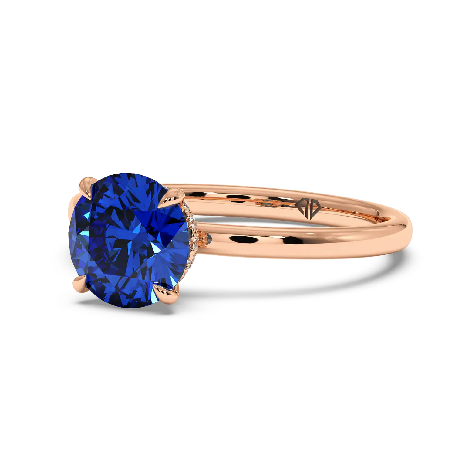 18K Rose Gold Angie Plain Shank Hidden Halo Engagement Ring