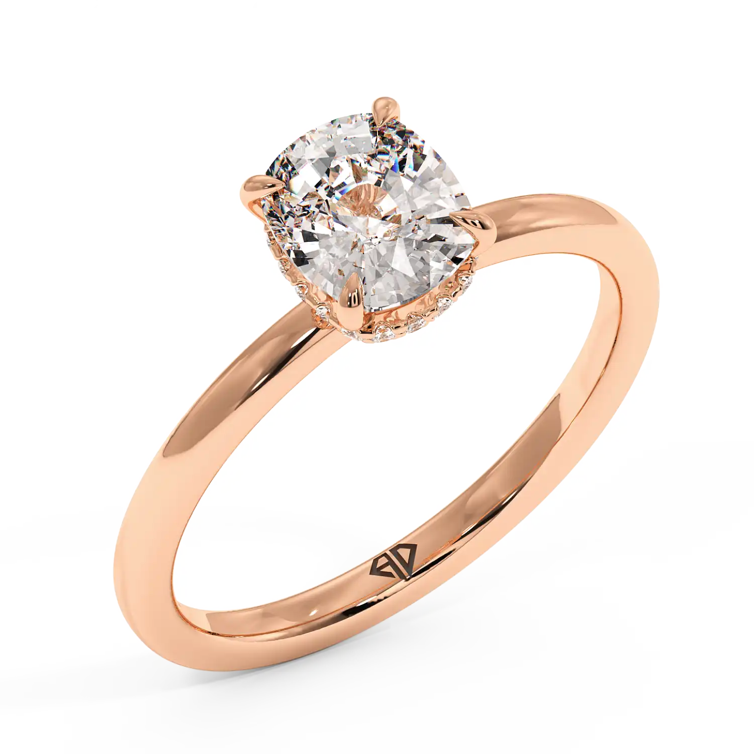 18K Rose Gold Angie Plain Shank Hidden Halo Engagement Ring