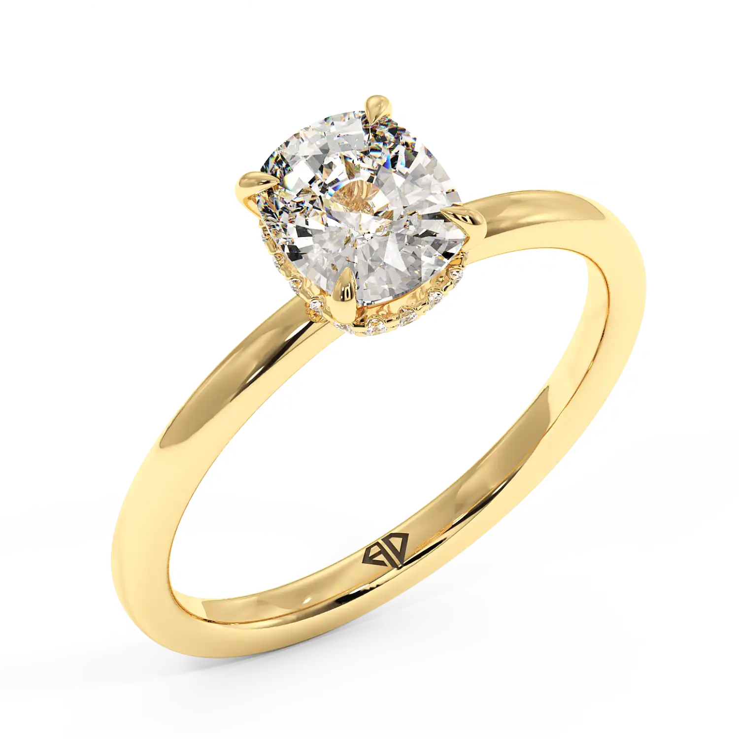 18K Yellow Gold Angie Plain Shank Hidden Halo Engagement Ring