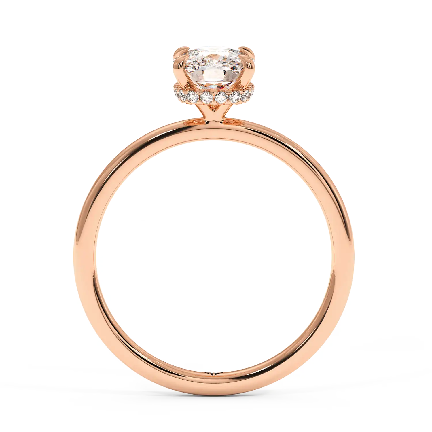 18K Rose Gold Angie Plain Shank Hidden Halo Engagement Ring