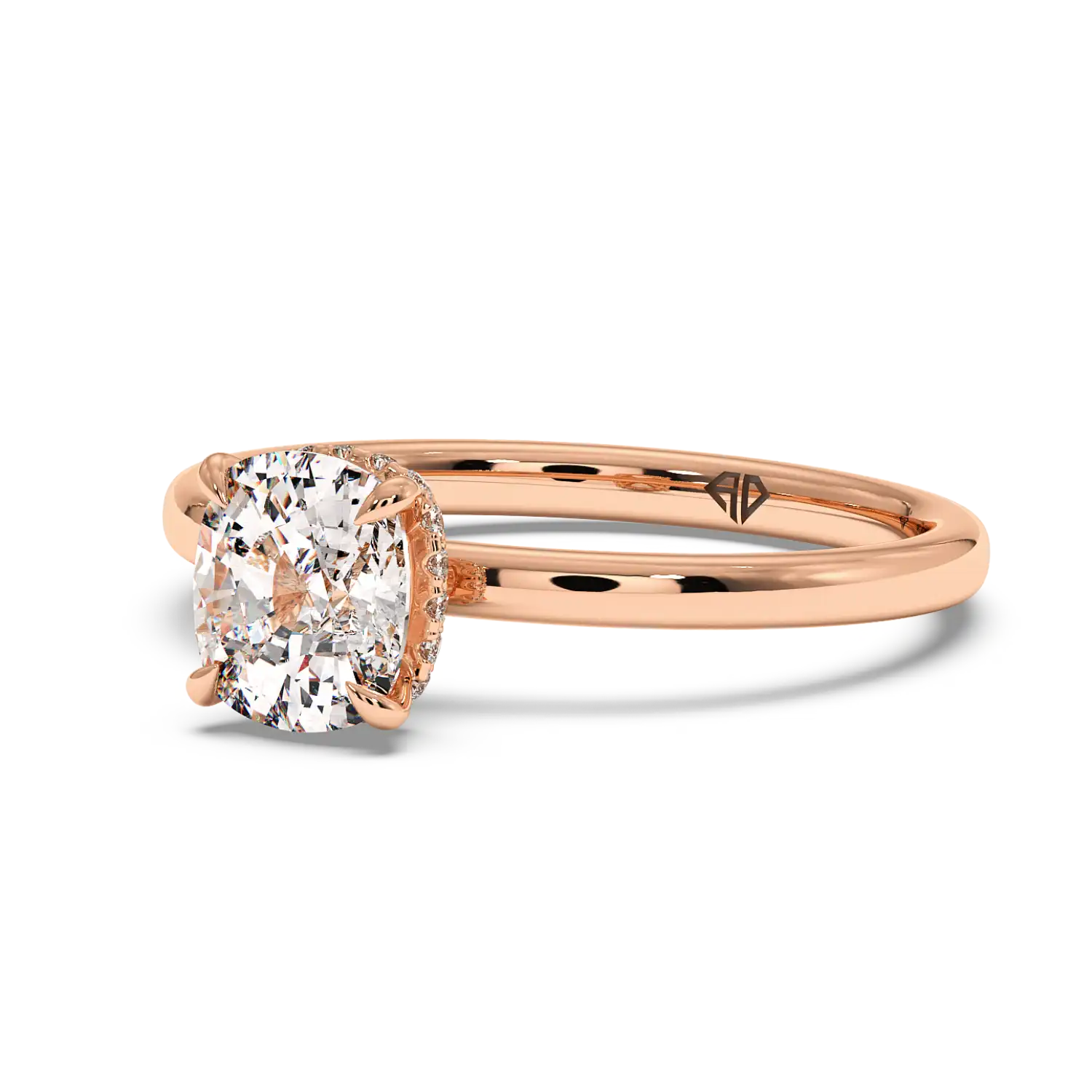 18K Rose Gold Angie Plain Shank Hidden Halo Engagement Ring