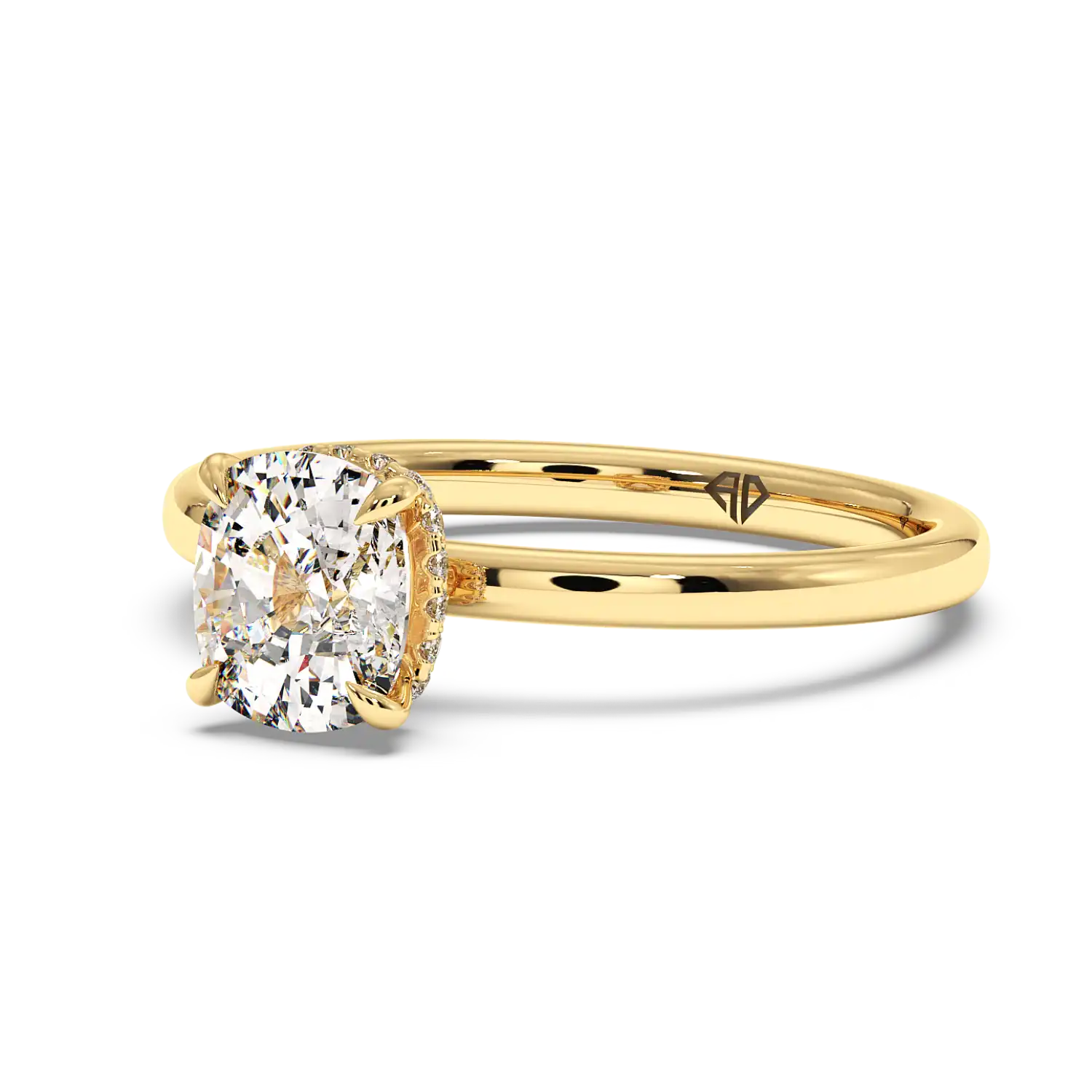 18K Yellow Gold Angie Plain Shank Hidden Halo Engagement Ring