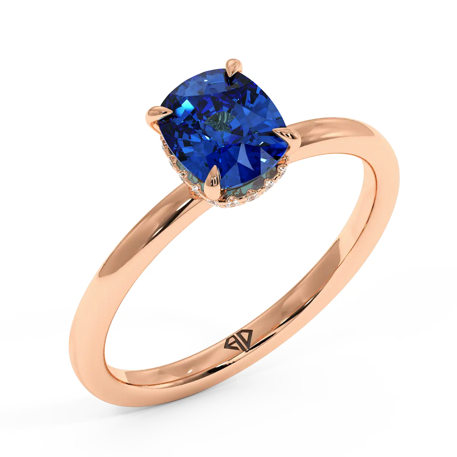 18K Rose Gold Angie Plain Shank Hidden Halo Engagement Ring