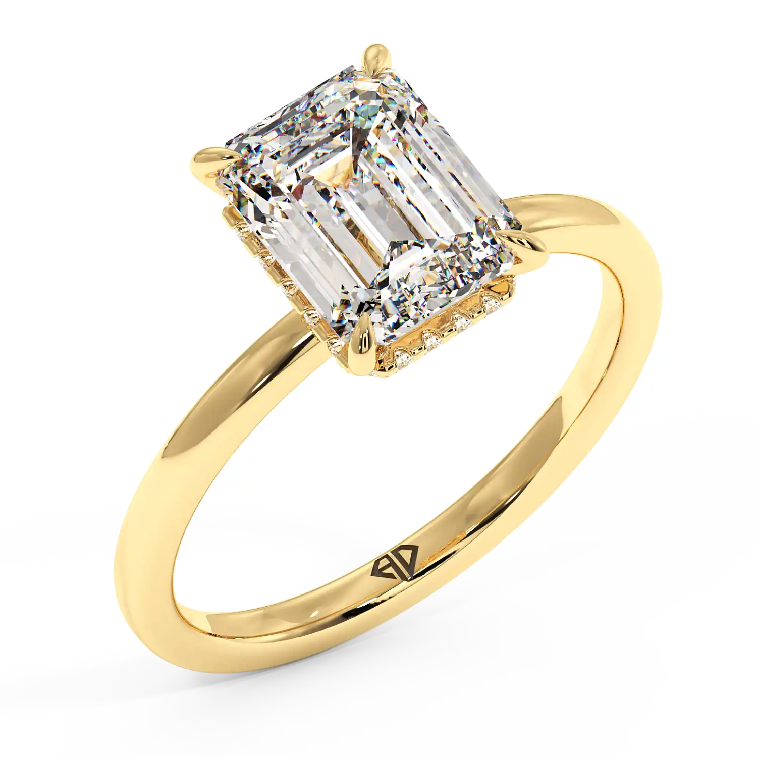 18K Yellow Gold Angie Plain Shank Hidden Halo Engagement Ring