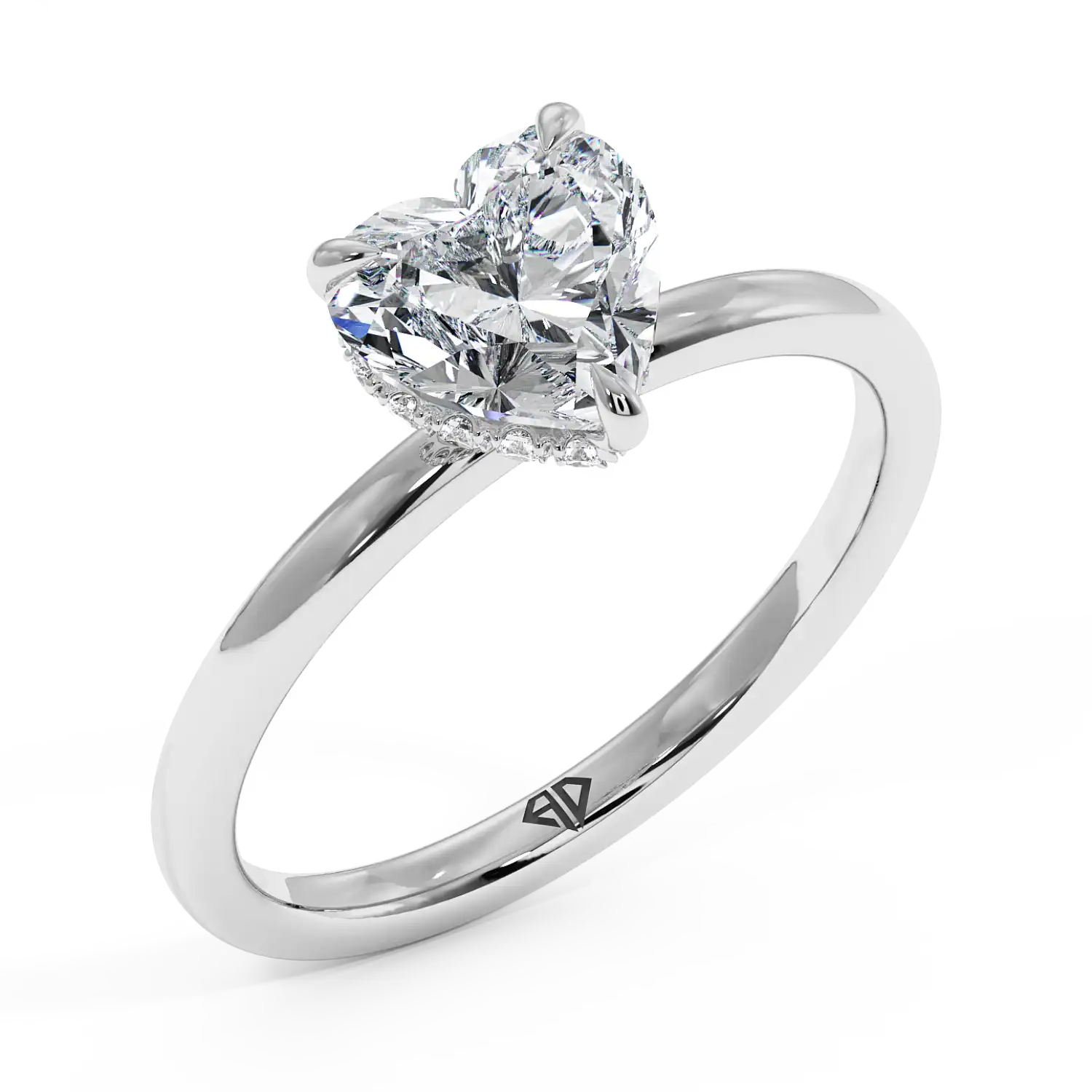 18K White Gold Angie Plain Shank Hidden Halo Engagement Ring