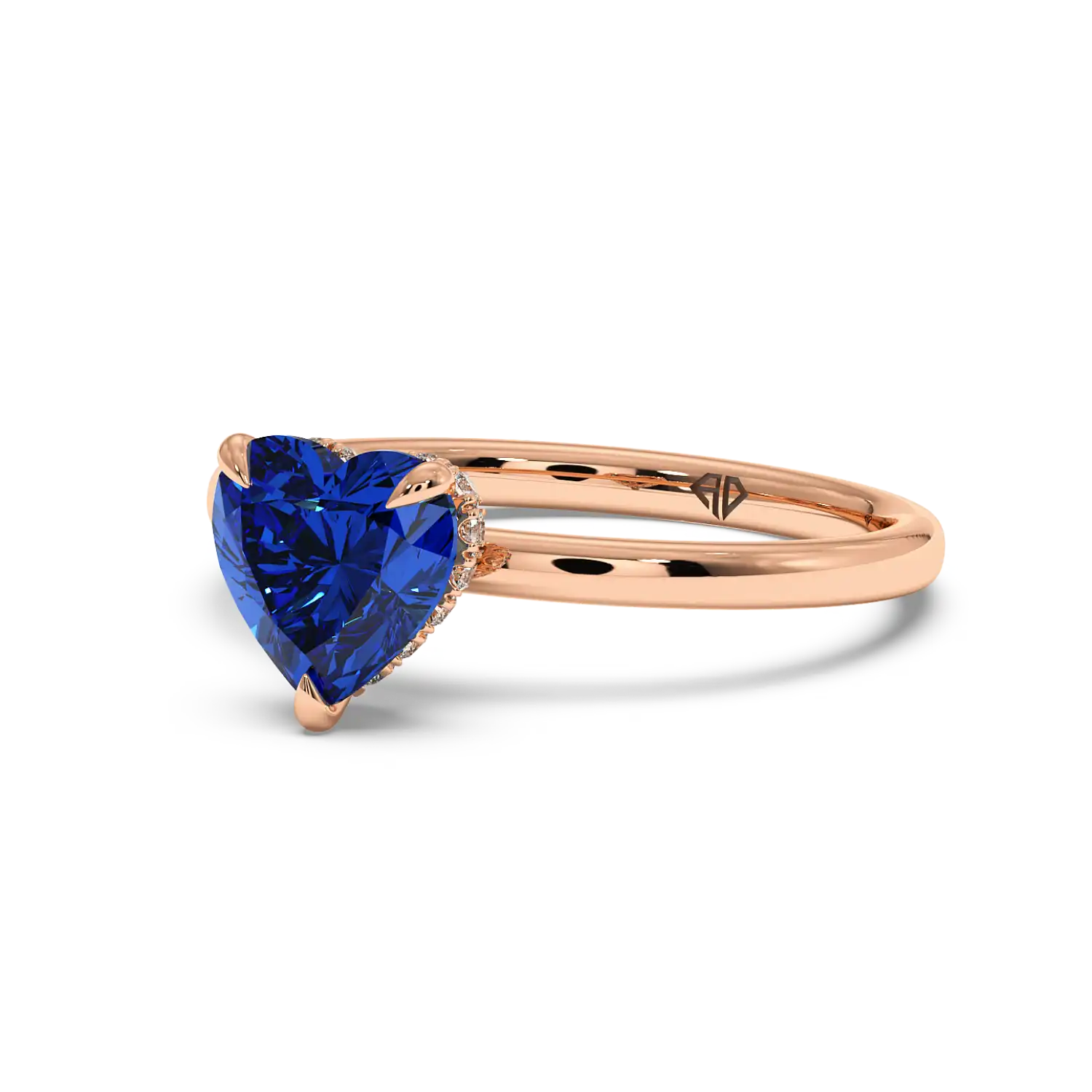 18K Rose Gold Angie Plain Shank Hidden Halo Engagement Ring