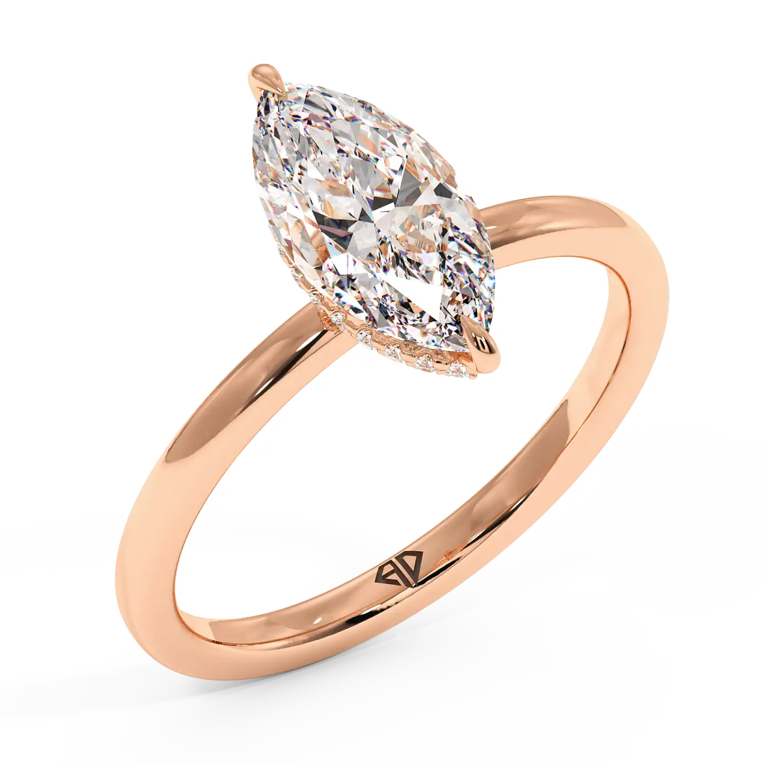 18K Rose Gold Angie Plain Shank Hidden Halo Engagement Ring