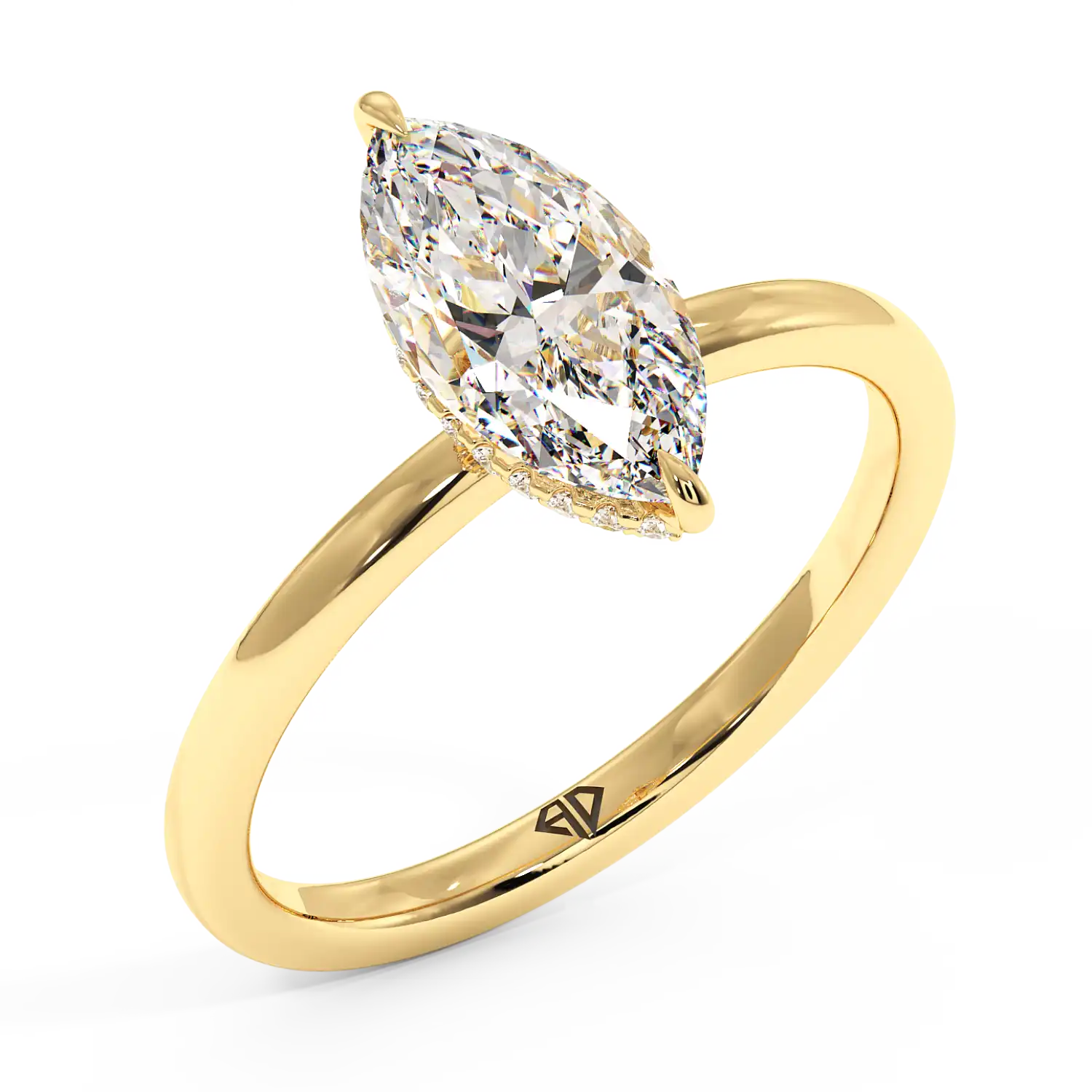 18K Yellow Gold Angie Plain Shank Hidden Halo Engagement Ring