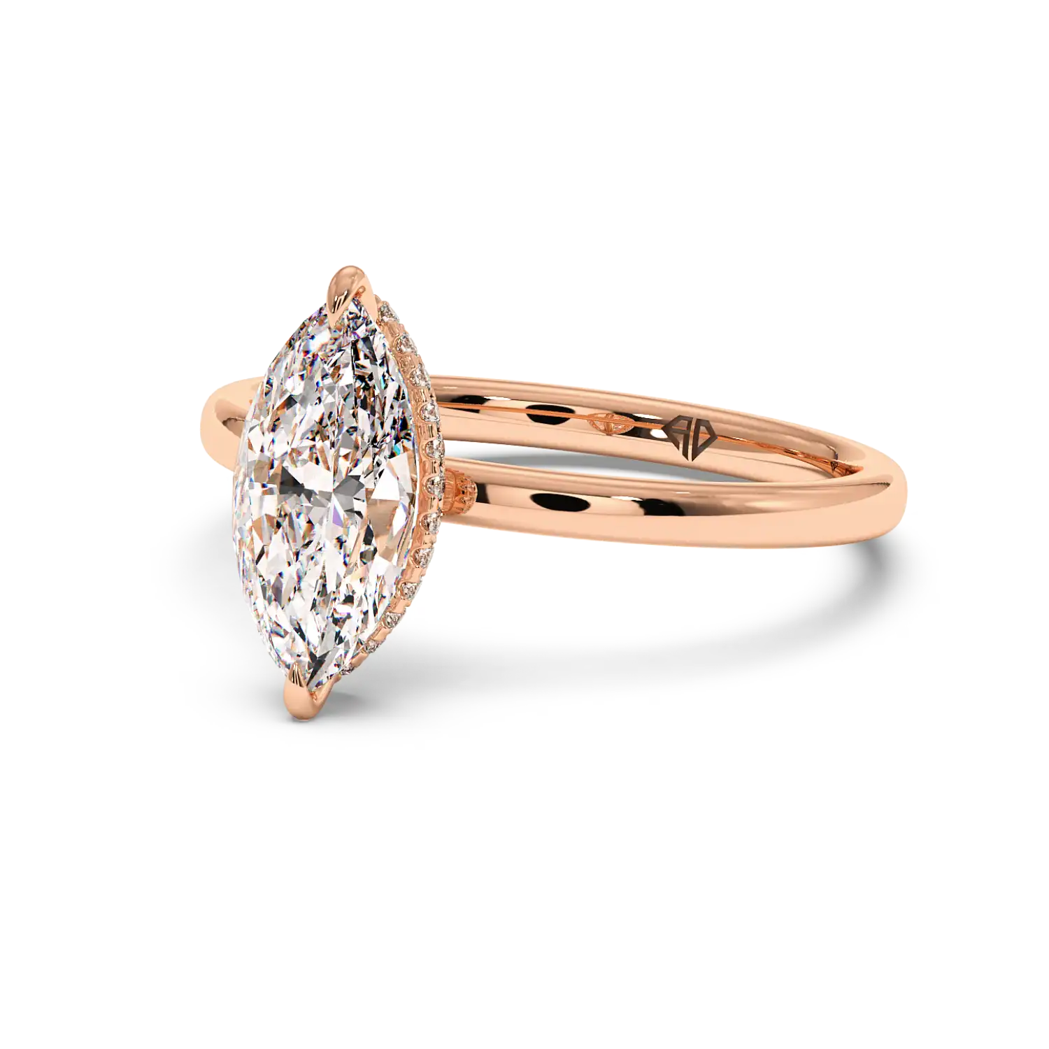 18K Rose Gold Angie Plain Shank Hidden Halo Engagement Ring