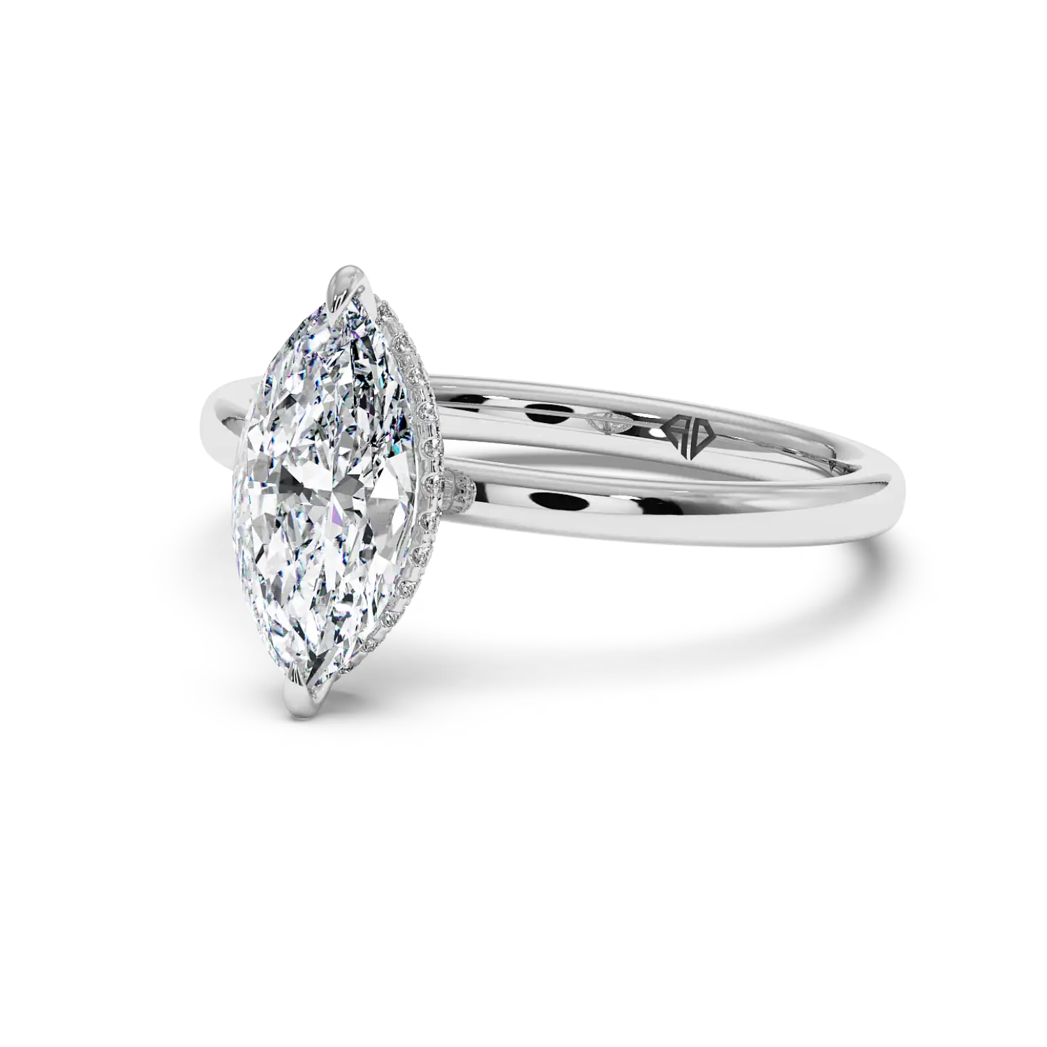 18K White Gold Angie Plain Shank Hidden Halo Engagement Ring