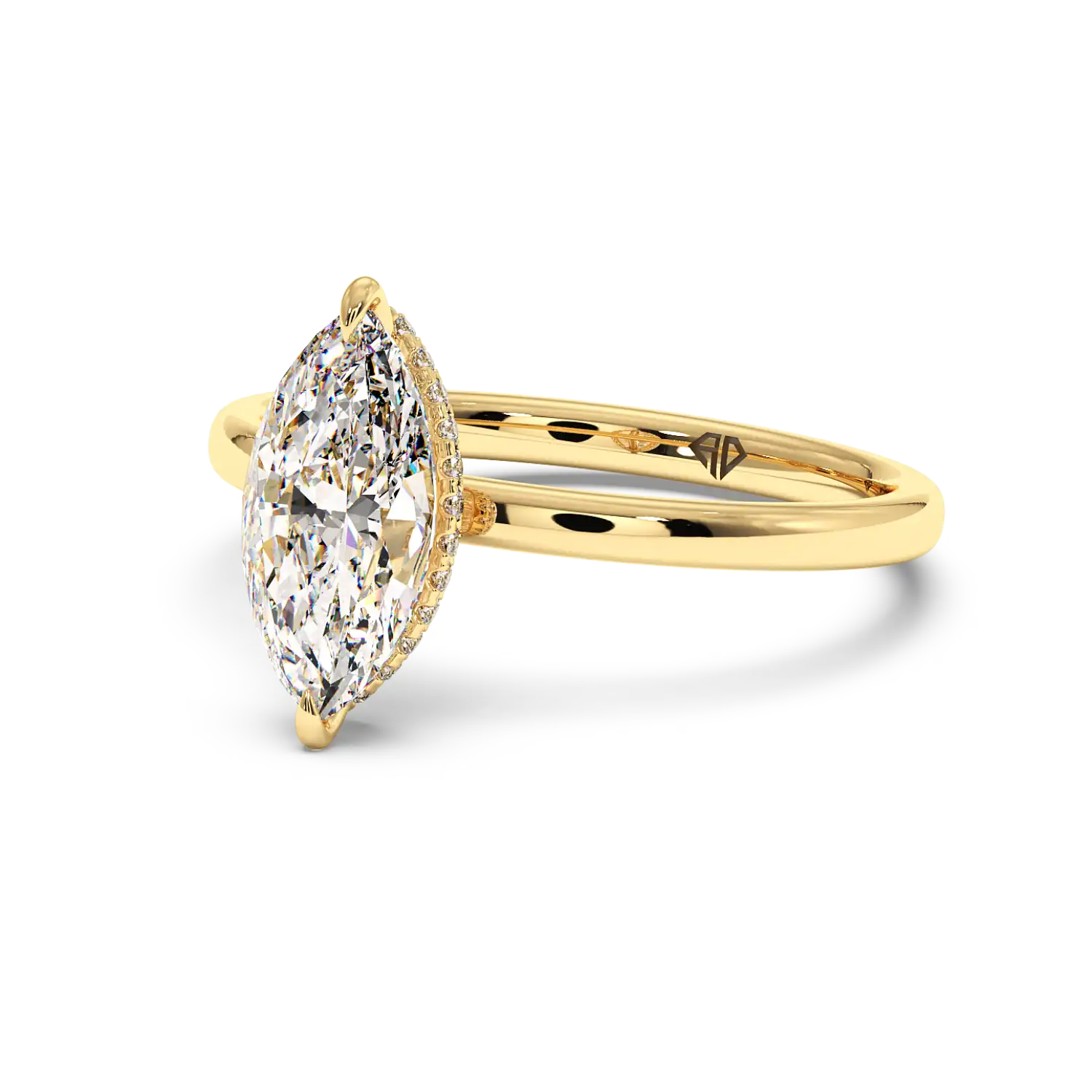 18K Yellow Gold Angie Plain Shank Hidden Halo Engagement Ring