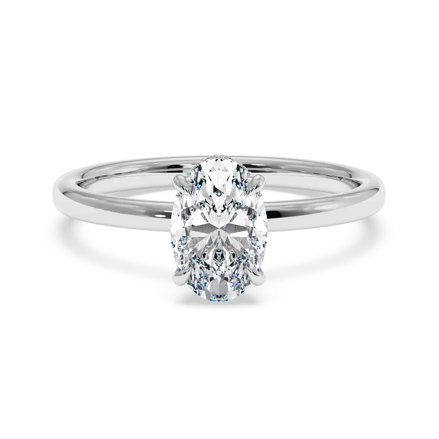 18K White Gold Angie Plain Shank Hidden Halo Engagement Ring