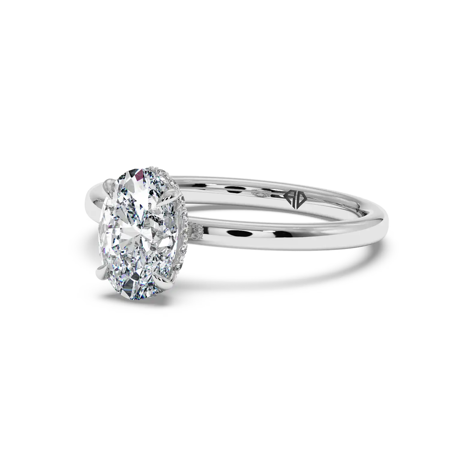 18K White Gold Angie Plain Shank Hidden Halo Engagement Ring