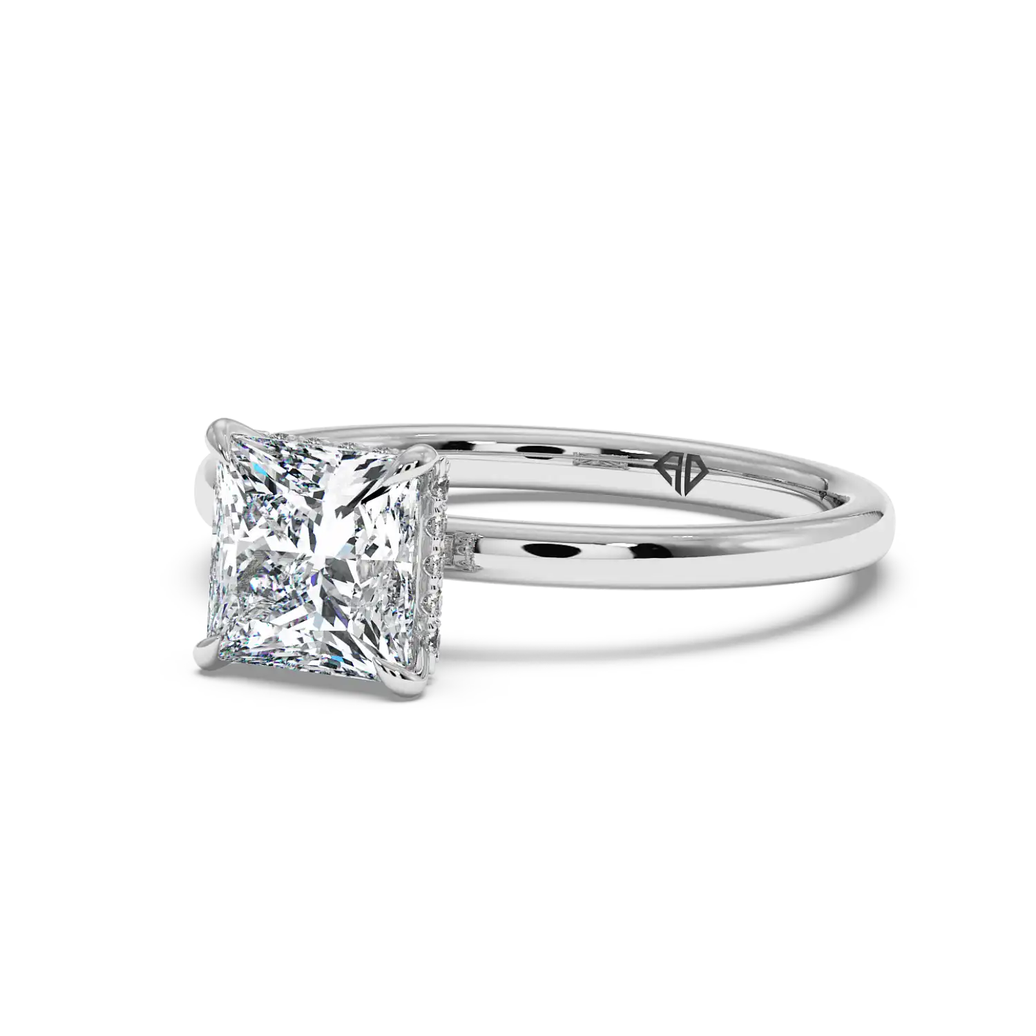 Platinum Angie Plain Shank Hidden Halo Engagement Ring