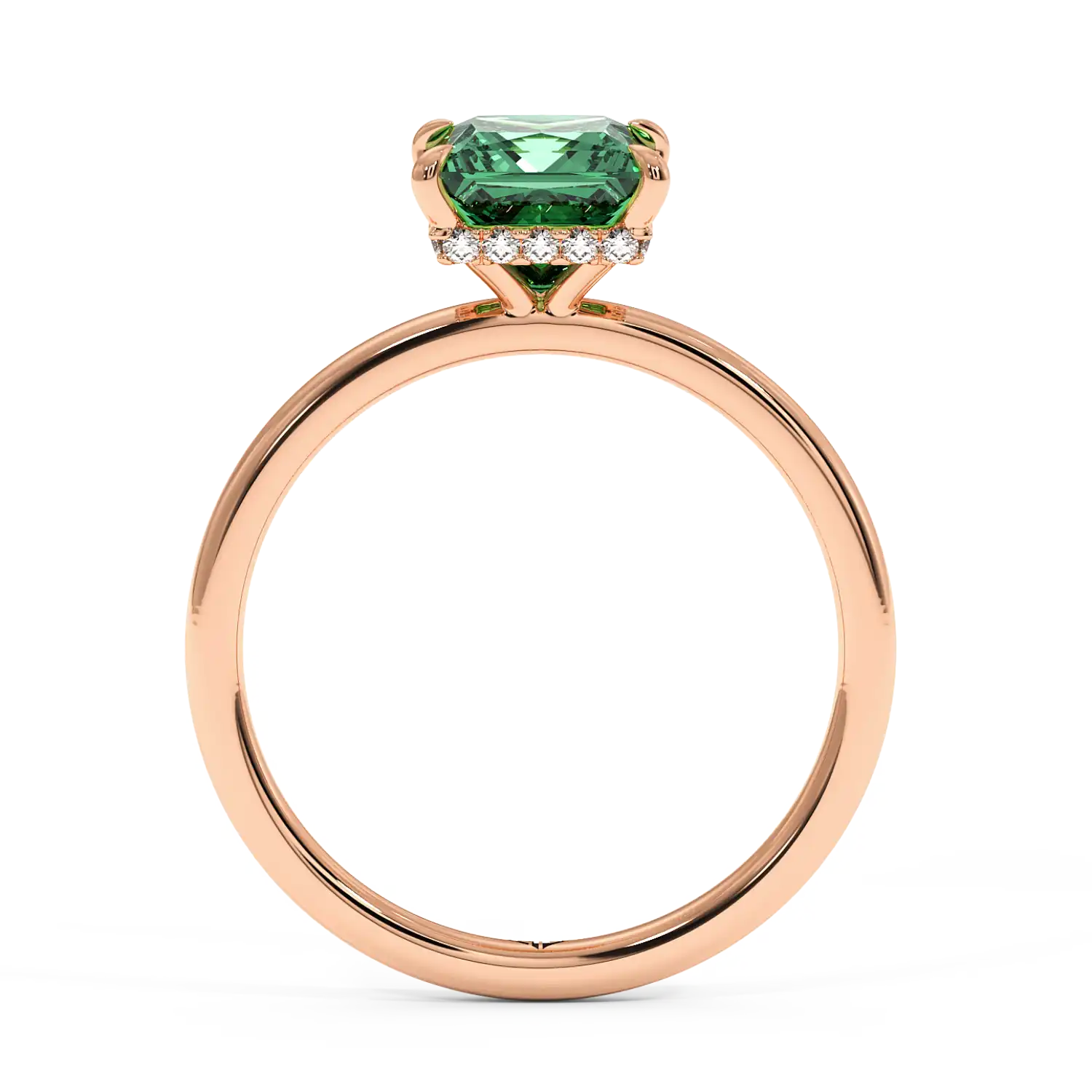 18K Rose Gold Angie Plain Shank Hidden Halo Engagement Ring