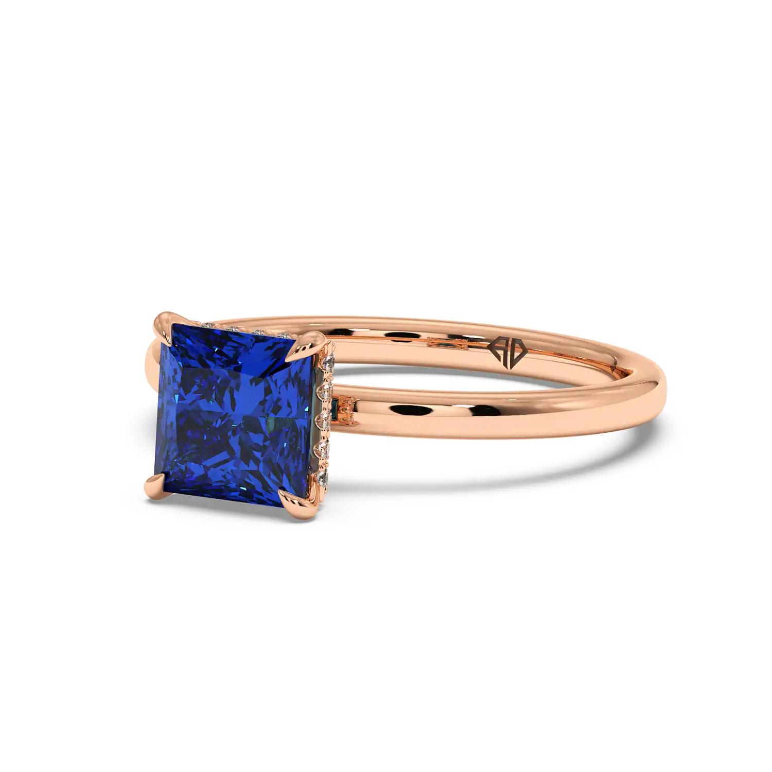 18K Rose Gold Angie Plain Shank Hidden Halo Engagement Ring