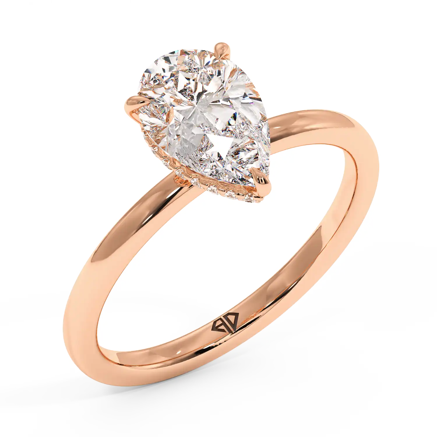 18K Rose Gold Angie Plain Shank Hidden Halo Engagement Ring