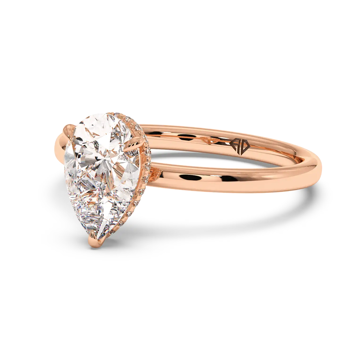 18K Rose Gold Angie Plain Shank Hidden Halo Engagement Ring