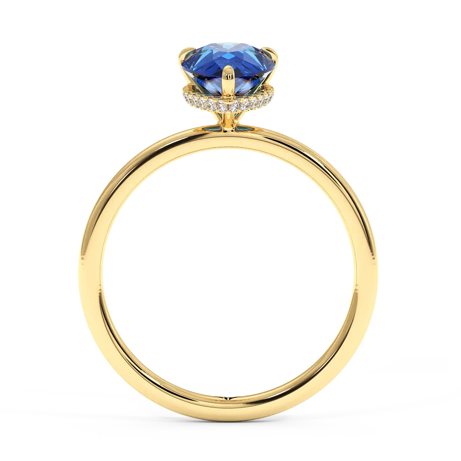 18K Yellow Gold Angie Plain Shank Hidden Halo Engagement Ring