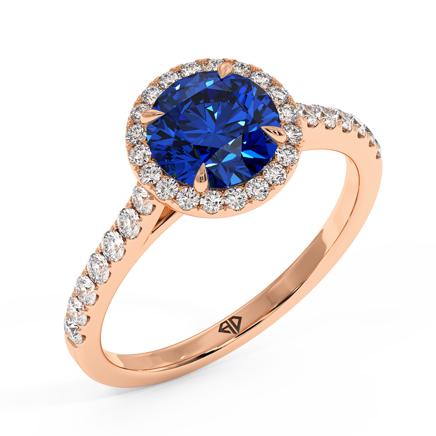 18K Rose Gold Marilyn Diamond Shoulder Hidden Halo Engagement Ring