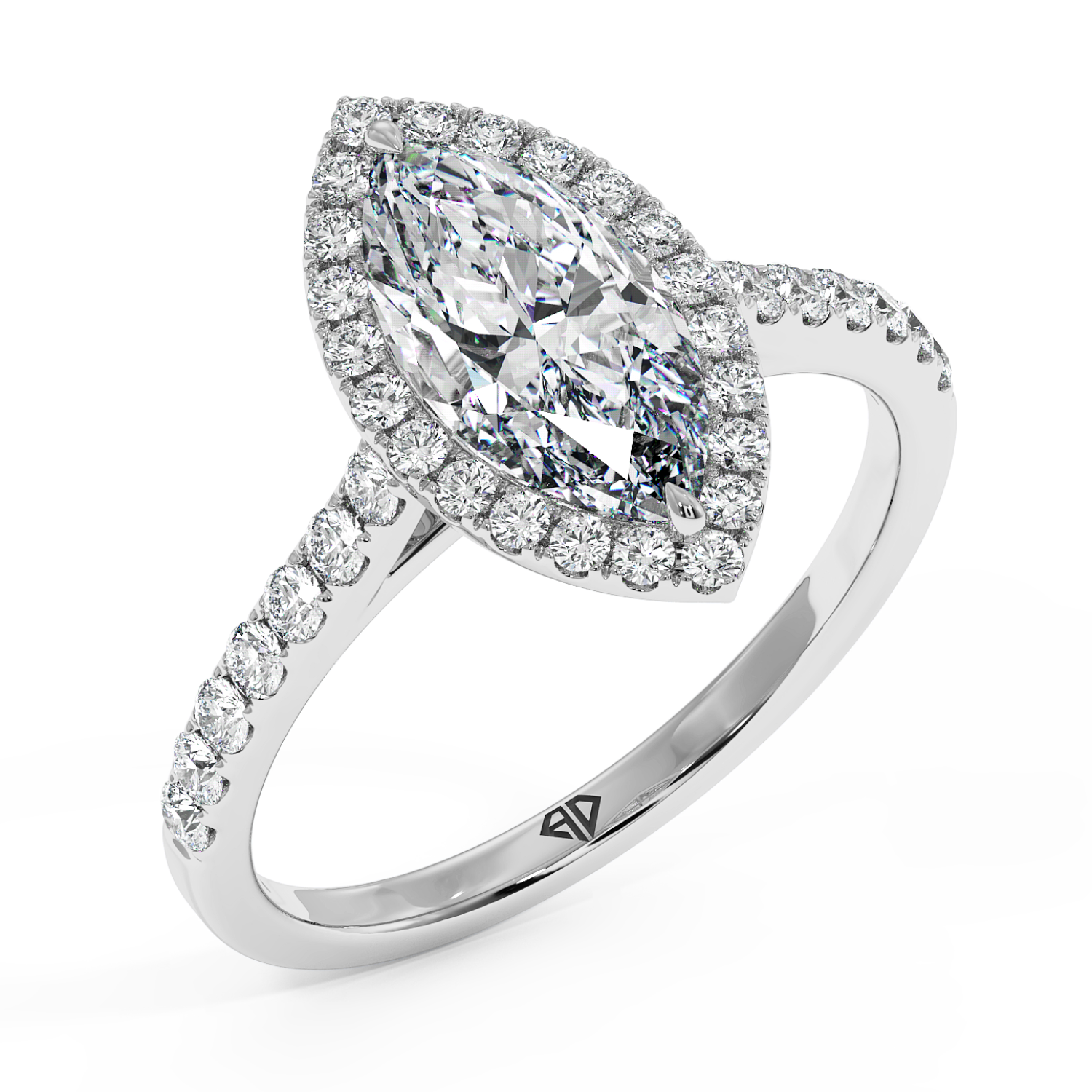 18K White Gold Marilyn Diamond Shoulder Hidden Halo Engagement Ring